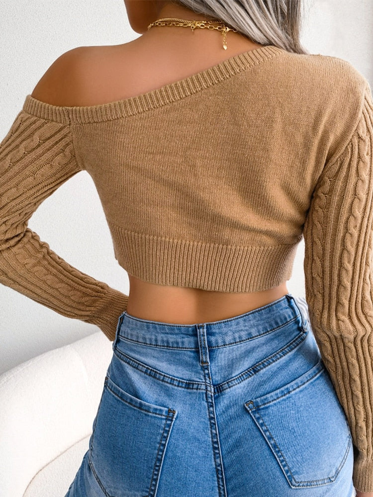 LOLITA OFF THE SHOULDER CROPPED SWEATERS