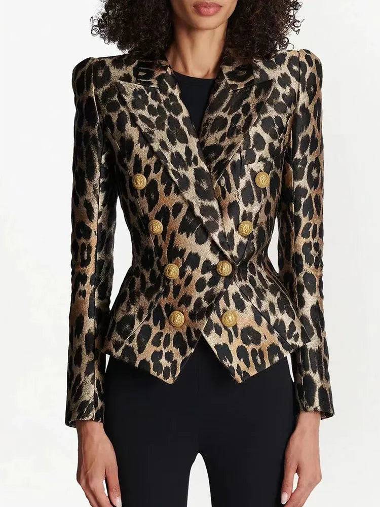 Wildcat Chic Leopard Blazer With Gold Buttons.