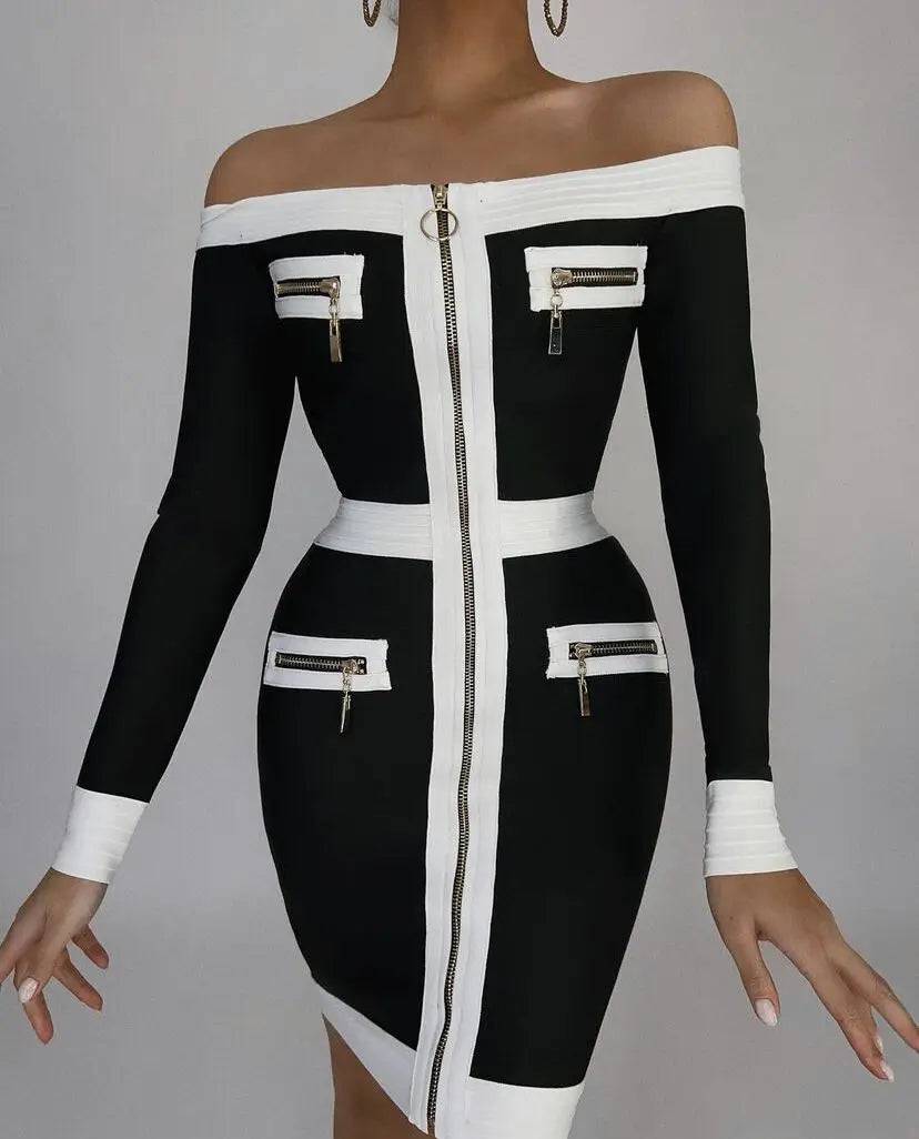 Black Off -the- Shoulder Long Sleeve Bandage Dress