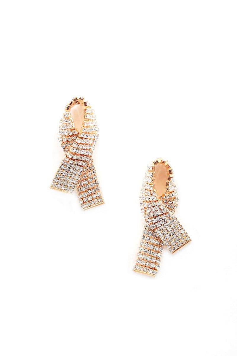 RHINESTONE AWARENESS BOW EARRINGS