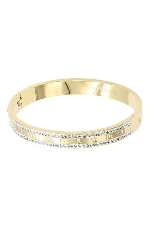 ROMAN NUMERALS CRYSTAL EDGE METAL BANGLE