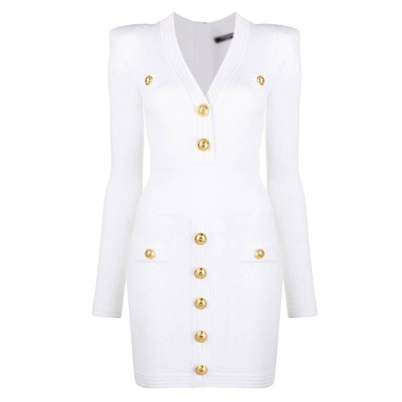 CASUAL WHITE SHEATH KNITTED DRESS